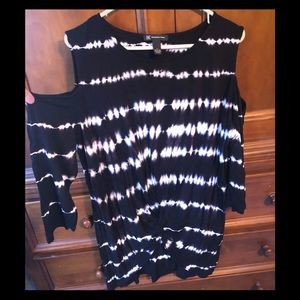 Inc tye dyed shirt, shoulder reveal, black & white